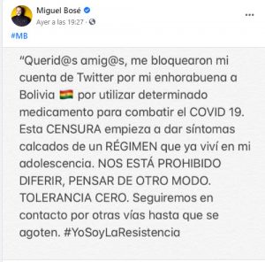 Miguel Bosé controvertido y censurado en Twitter